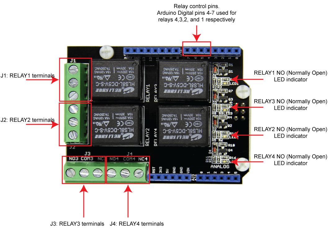 Arduino four relays shield